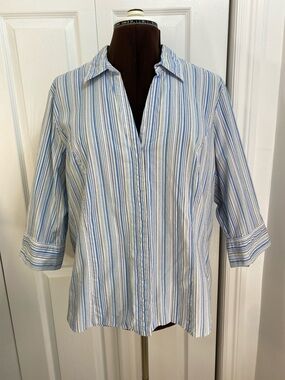 2 for $25 - Riders by Lee Cotton Spandex Slimming Striped Button-Down Shirt, 2X